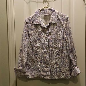 Chico’s jean style jacket! Soft cotton purple/blue&peach Size2 (med, size 12)